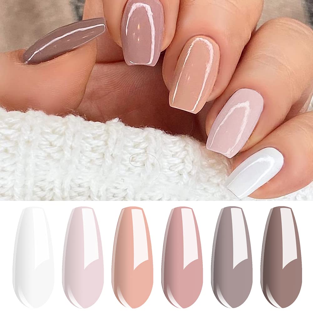 Vishine Gel Nail Polish Kit - 6 Colors Classic Nudes Series Natural Skin Tone, Trendy Pigmented Daily Nail Gel Shades Nail Art at All Seasons