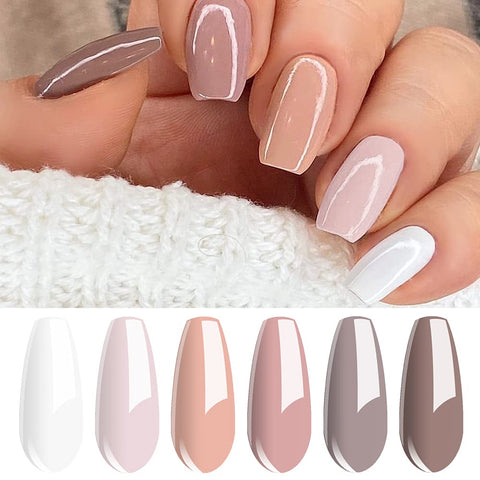 Vishine Gel Nail Polish Kit - 6 Colors Classic Nudes Series Natural Skin Tone, Trendy Pigmented Daily Nail Gel Shades Nail Art at All Seasons