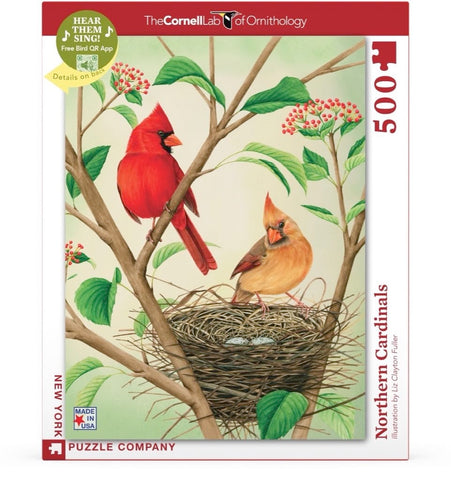 New York Puzzle Company - Cornell Lab Northern Cardinals - 500 Piece Jigsaw Puzzle for Adults by Liz Clayton Fuller