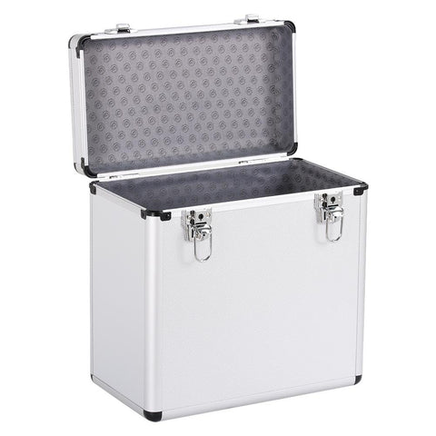 Yaheetech Vinyl LP Storage Box Case, Aluminum 12'' Record Storage Case 50 LPs DJ Flight Storage Box Holds 50pcs Albums, Silver