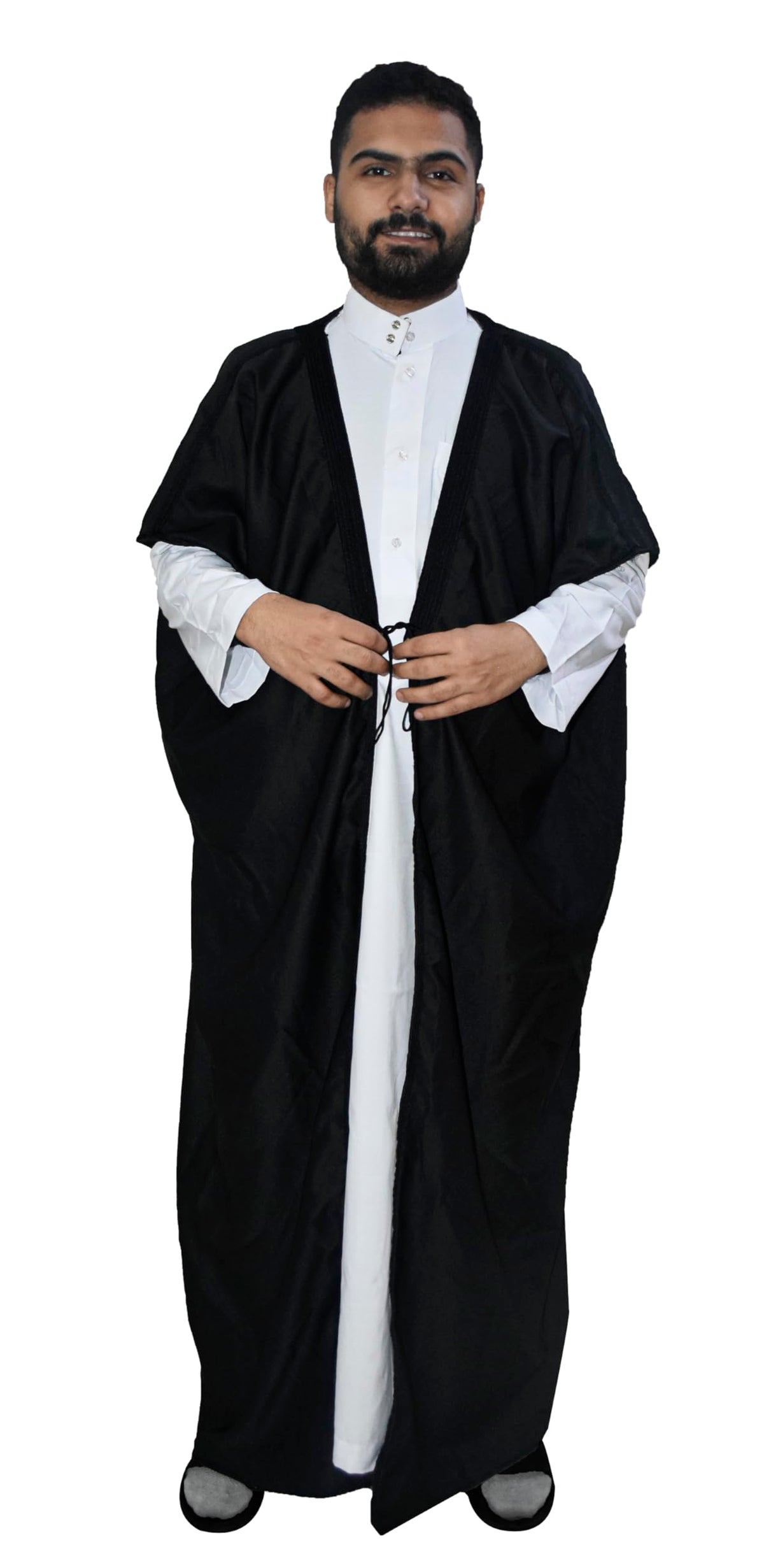 Black Cloak Bisht Arabian Men Saudi Eid Gulf Bedouin Islamic Costumes Abaya Arab Egyptian Islam Dress Thobe Kaftan Jacket Caftan Mens Thoub Jilbab Muslim Costume Robe Clothing Gorgeous And Elegant