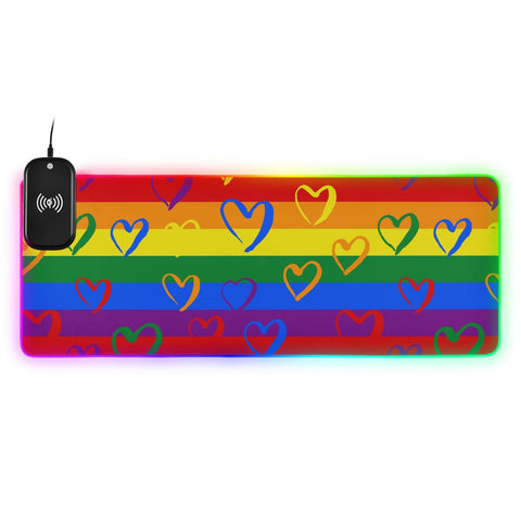 Hearts Valentines Day Wireless Charging Mouse Pad for Mobile Phone Extra Large Gaming Mousepad with 13 Lighting Modes Mouse Mat for Office Home Gaming MacBook PC Laptop Desk