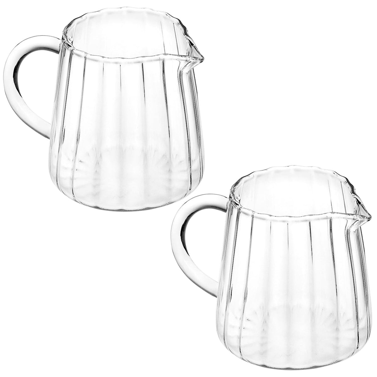 QWORK High Borosilicate Glass Creamer Pitcher 8 oz - Durable Heat Resisting Milk Jug with Drip-Free Spout, Comfort-Grip Handle and Chic Wave Design - Dishwasher and Microwave Safe