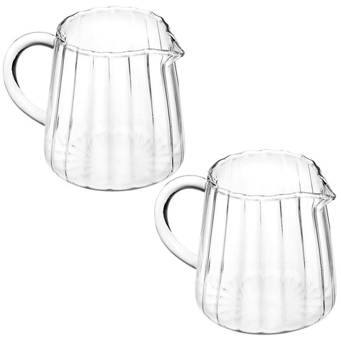 QWORK High Borosilicate Glass Creamer Pitcher 8 oz - Durable Heat Resisting Milk Jug with Drip-Free Spout, Comfort-Grip Handle and Chic Wave Design - Dishwasher and Microwave Safe