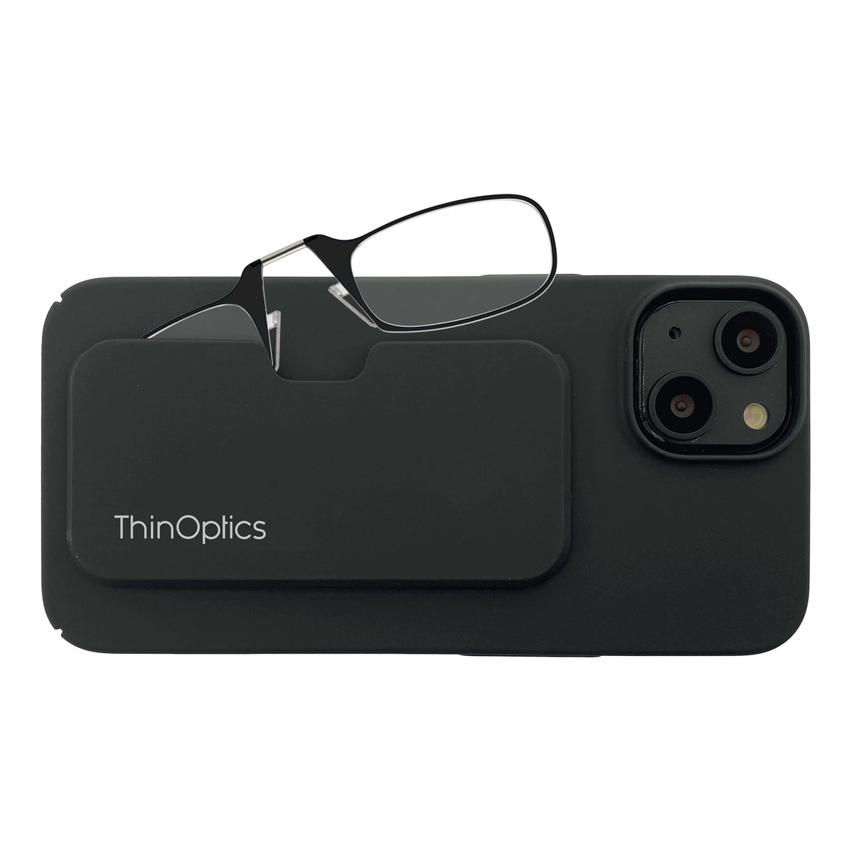 ThinOptics Slimline Rectangular Reading, iPhone 15 Case/Black Glasses, 44 mm + 1.5