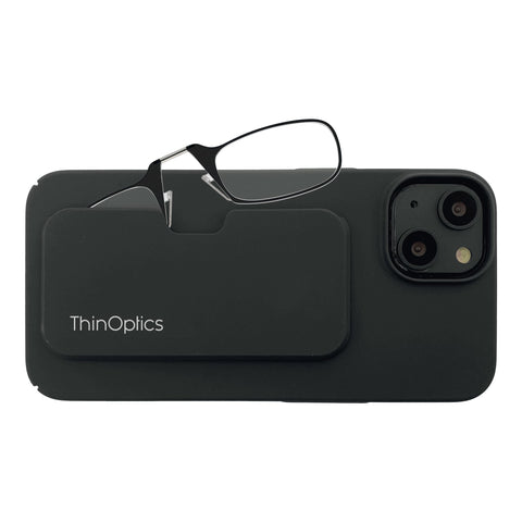 ThinOptics Slimline Rectangular Reading, iPhone 15 Case/Black Glasses, 44 mm + 1.5