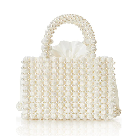 BABEYOND Women Pearl Clutch Purse - Bucket Beaded Bridal Evening Bag Formal Reticulated Bag with Inner Bag for Party Wedding