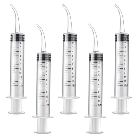 Molain 5 Pieces 12ml Oral Dental Syringe Ear Cleaning Solution Empty Tube Extraction Hook Syringes Removal Supplies with Curved Tip Picks Teeth Care