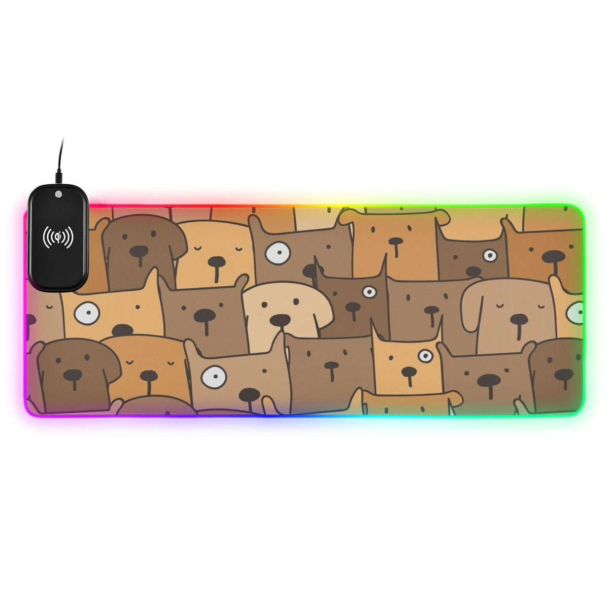 Cute Dog Wireless Charging Mouse Pad for Mobile Phone Extra Large Gaming Mousepad with 13 Lighting Modes Computer Mat for Gaming MacBook PC Laptop Desk Home Office