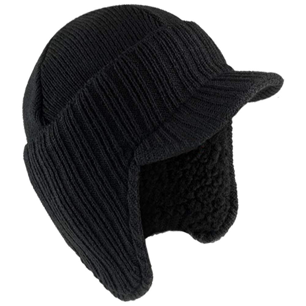 RockJock Mens Knitted Peaked Winter Hat Cap Beanie with Fleece Lining Black