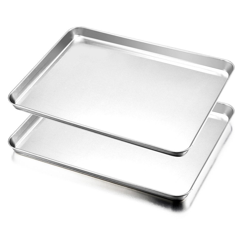 HaWare Baking Tray Set of 2, Stainless Steel Oven Tray- Large Cookie Sheet Pan for Baking Cooking Serving - 40 x 30 x 2.5 cm, Healthy & Non Toxic, Easy Clean & Dishwasher Safe