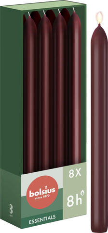 Bolsius Tapered Dinner Candles - Dark Red - 8-Pack - 23 cm - Long Burning Time of 8 Hours - Unscented - Includes Natural Vegan Wax - Without Palm Oil - Mother's Day