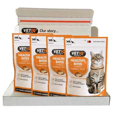 VetIQ Healthy Bites Hairball Remedy Cat Treats, 4x 65g, Helps Prevent & Remove Cat Hairballs, Cat Supplement with No Artificial Ingredients, Cat & Kitten Health, Omega 3 & 6 Fatty Acids