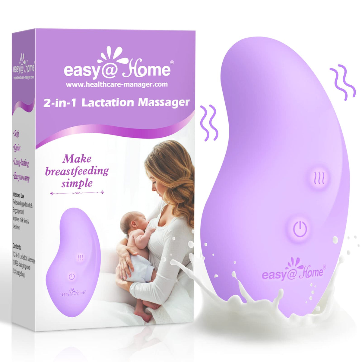 Easy@Home Lactation Massager for Breastfeeding: 2-in-1 Breast Pump Pads Nursing Electrical Massager | Postpartum Essentials | Relief Breast Pain Warming Nipple Massage | Improves Breast Milk Flow