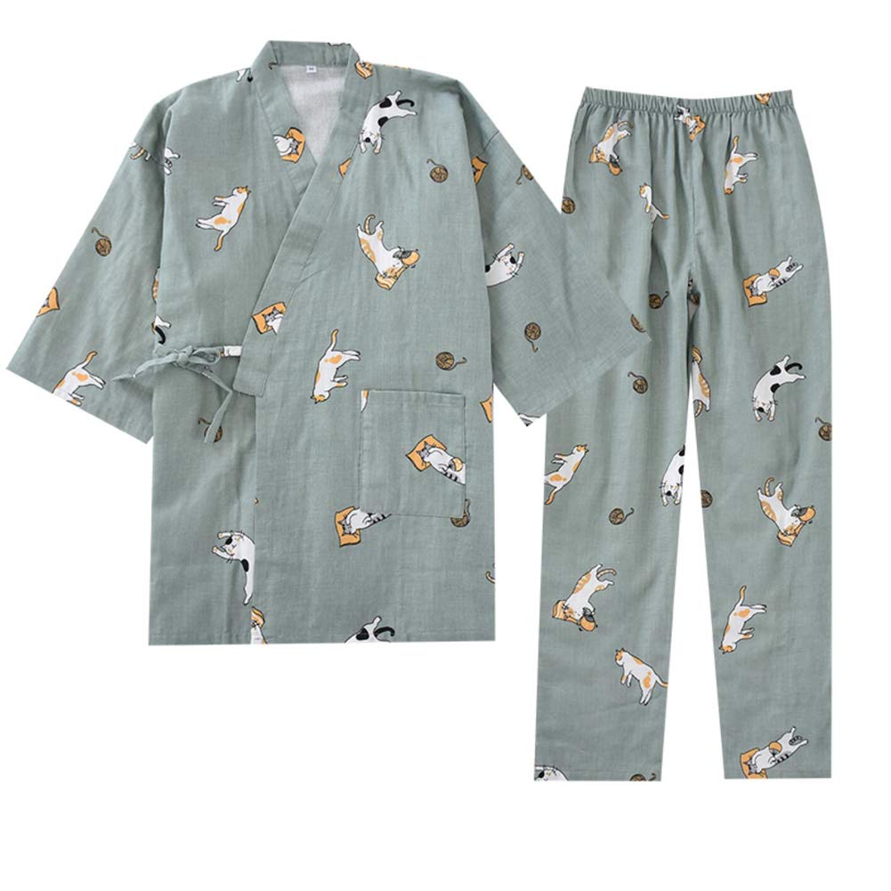 OWLONLINE Pure Cotton Womens Japanese kimono Pajamas Suit Size M A34