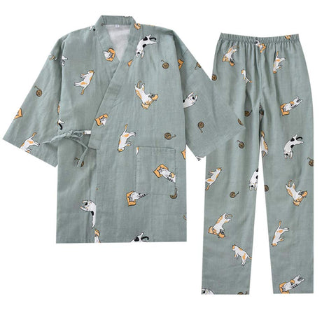 OWLONLINE Pure Cotton Womens Japanese kimono Pajamas Suit Size M A34