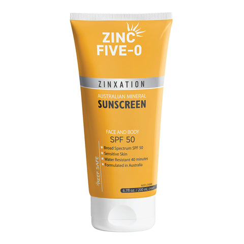 ZINC FIVE-0 Mineral Face Sunscreen SPF 50 ZINC OXIDE 200ml - Made in the United States - Reef Safe and suitable for Sensitive Skin