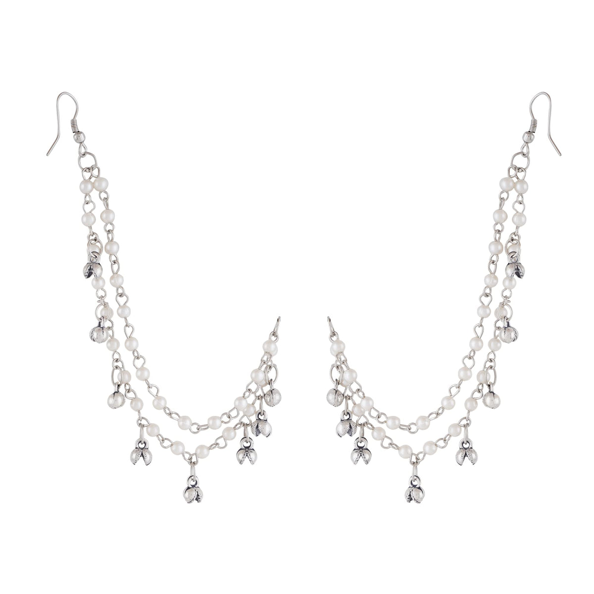 Jwellmart Indian Bollywood Oxidised Multiline Faux Pearl Ear Chains/Hair Chains for Earring Support Traditional Jewelry (Silver 1)