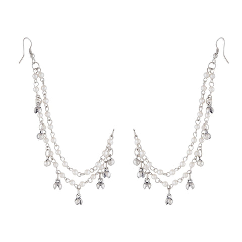 Jwellmart Indian Bollywood Oxidised Multiline Faux Pearl Ear Chains/Hair Chains for Earring Support Traditional Jewelry (Silver 1)