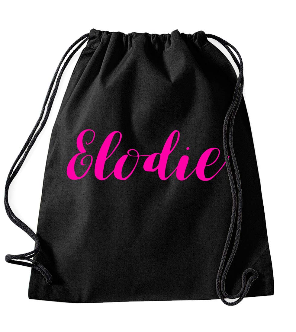 Daytripper Elodie Personalised Gym Bag School PE Kit In Black Colour Neon Pink Print Birthdays Gymnastics Swimming Christmas