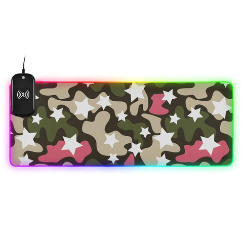Fashion Camouflage Wireless Charging Mouse Pad for Mobile Phone Extra Large Gaming Mousepad with 13 Lighting Modes Extended Desk Mat for MacBook PC Laptop Desk Office Home Gaming