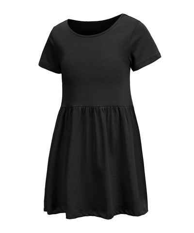 Girls Dress Cotton Short Sleeve Casual Black Dresses for Girls Kids Twirly A-line Skater Dress for School Party Age 9-10 Years