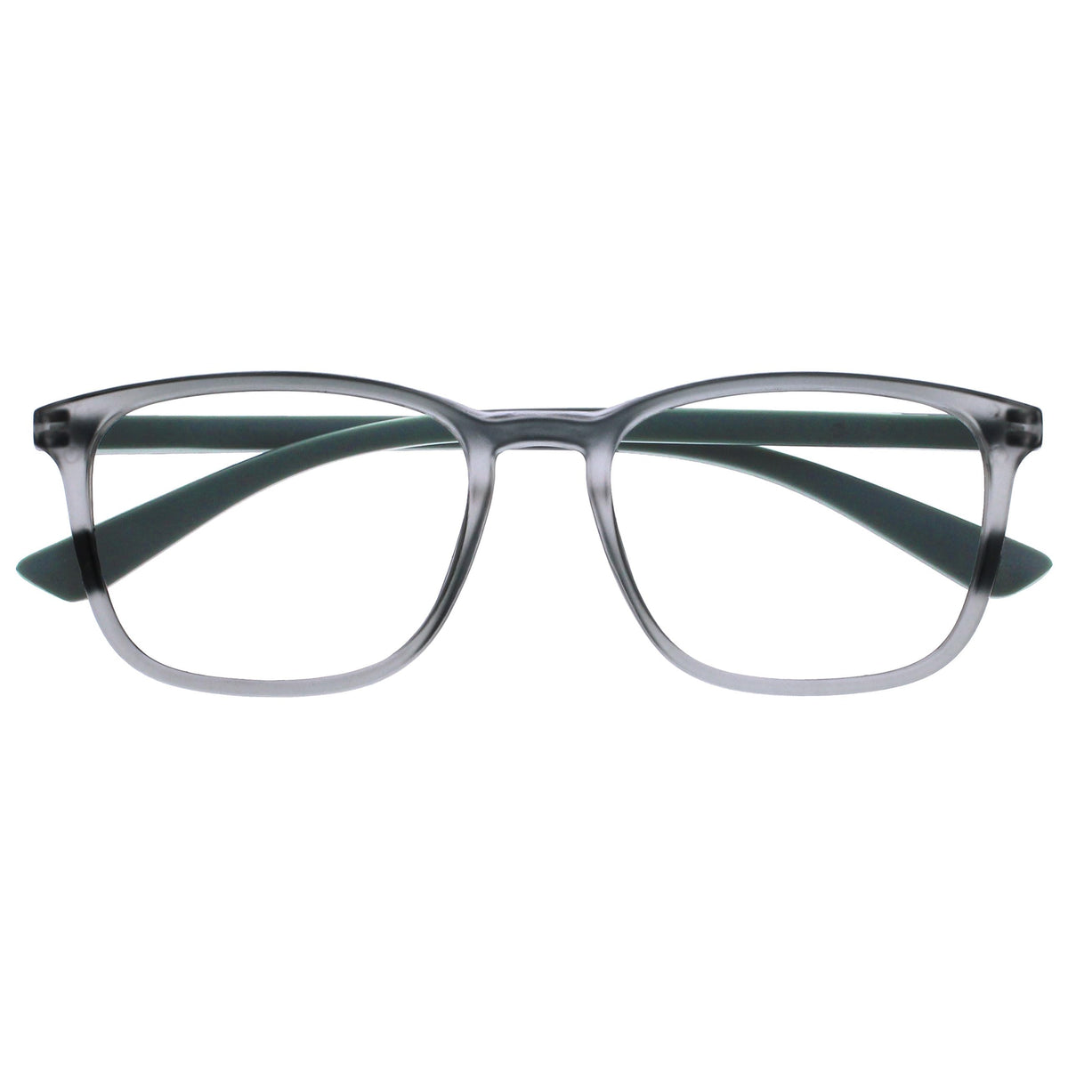 OPULIZE Max Reading Glasses - Classic Large Rectangular Frame - Matt Transparent Grey with Green Arms - Men's Women's Unisex - Spring Hinges - R78-7 - +1.50