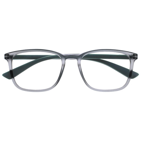 OPULIZE Max Reading Glasses - Classic Large Rectangular Frame - Matt Transparent Grey with Green Arms - Men's Women's Unisex - Spring Hinges - R78-7 - +1.50