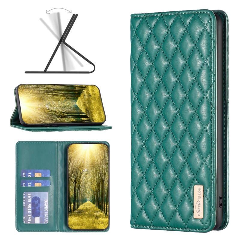 luzes Magnetic Flip Cover Anti-Fall Phone Cover Compatible with Honor X7b X9b Magic6 Lite HonorX9b ALI-NX1 Phone Shell Solid Color Card Slot Stand Holder Phone Case (Green,Honor X9b/Magic6 Lite)