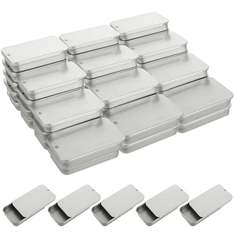 ACXFOND 100PCS Small Slide Top Tin Lip Balm Tins with Lids, Empty Lip Balm Container for Lip Balm Candies Jewelry Crafts Pills Storage Kit(Silver, 2.2 x 1.1 x 0.4 Inch)