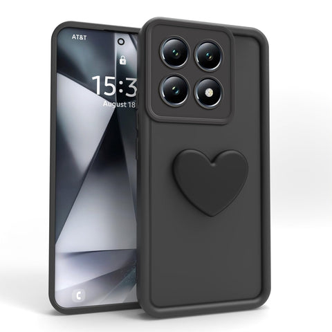 PanXCase Case for Xiaomi 14T Pro - 3D Heart Design Cute Silicone Fit Slim Soft Case, Camera Protection Shockproof Girls Women Bumper Cover (Black)