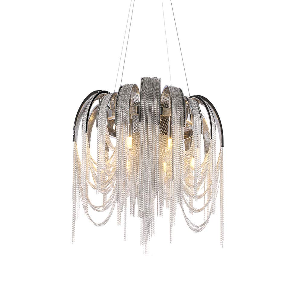 Luxury Light Arch Aluminium Chain Chandelier,Creative Aluminium Chain Chandelier,Round Tassel Chain Light Fixture,for Villa Hotel Living Room Dining Room-Chrome and Silver Aluminum Chains 60 * 40cm