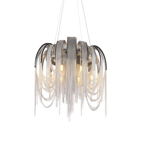 Luxury Light Arch Aluminium Chain Chandelier,Creative Aluminium Chain Chandelier,Round Tassel Chain Light Fixture,for Villa Hotel Living Room Dining Room-Chrome and Silver Aluminum Chains 60 * 40cm
