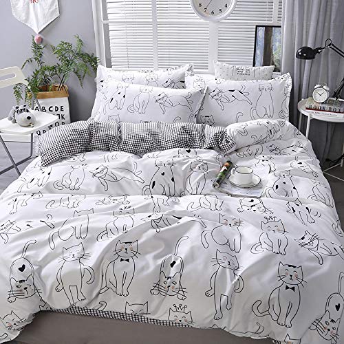 Lunoroey Cute Cat Duvet Cover Sets King Size Black And White Bedding Reversible Duvet Cover Set All Season Bedding Soft Lightweight Easy Care