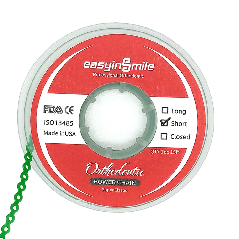 Dental Orthodontic Braces Rubber Chains, Elastic Power Chains for Braces (Short, Green)