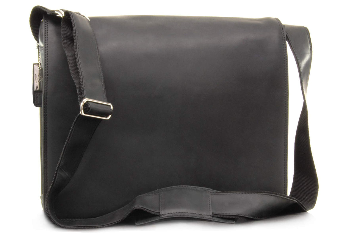 VISCONTI - Extra Large Laptop Messenger Shoulder Bag - 15 to 16 Inch Laptop Bag - Hunter Leather - Office Work Organiser Bag - Multiple Pockets - 16054 - HARVARD XL - Oil Black
