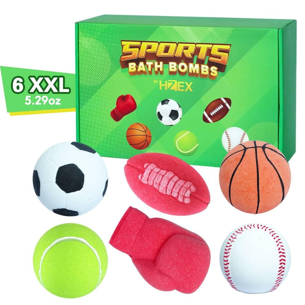 Bath Bombs, HZEX Large Organic Sports Bath Bomb with 6 Different Themes and 6 Various Scents for Men Boys Women Kids Husband Gift, Natural Bathbombs Paraben Free and Essential Oils