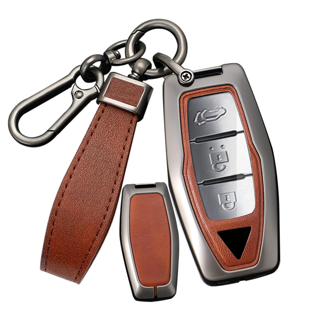 SANRILY PU Leather 2/3/4 Button Key Fob Cover Fit for Mitsubishi Outlander 2023 2022 2021 Keyless with Leather Keychain Black-brown