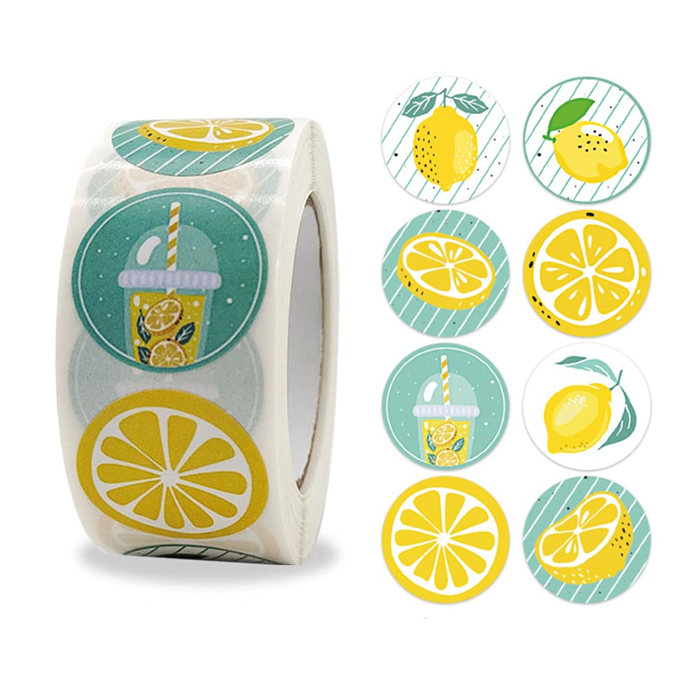 500pcs 1 Inch Lemon Stickers Roll for Envelope Seals 8 Different Design Sticker for Business Card Candy Cookie Bag Gift Party Favours Decorations