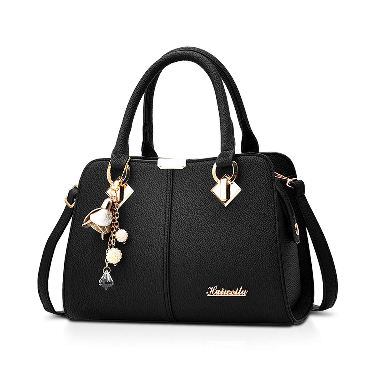 NICOLE&DORIS Women Handbags Designer Top Handle Shoulder Bags Tote Crossbody Bag for Ladies PU Leather Bag Crystal Metal Tassels Black