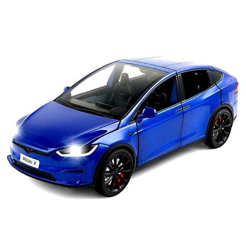 1:24 Scale Model X Alloy Car Model Diecast Toy Vehicles for Kids, car Model X Gull Wing Door?Pull Back Alloy Car with Lights and Music,Gifts for Boys and Girls (Blue)