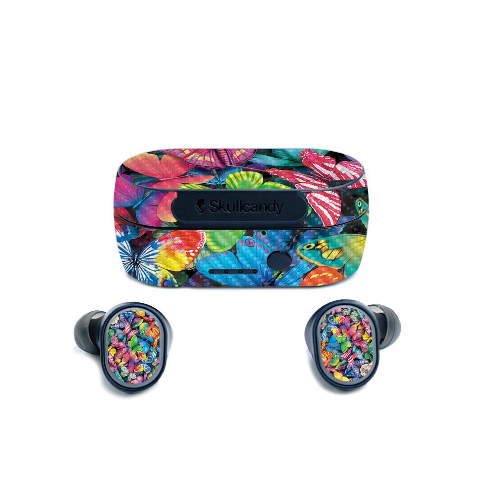 MightySkins Carbon Fiber Skin for SkullCandy Sesh True Wireless Earbuds - Butterfly Party | Protective, Durable Textured Carbon Fiber Finish | Easy to Apply | Made in The USA (CF-SKSE-Butterfly Party)