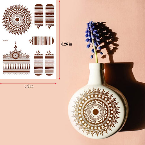 9 Sheets Henna Tattoo Kit Stencil, Temporary Henna Stickers Waterproof Brown Henna Tattoo Stickers for Body Art (Brown 1-9P)