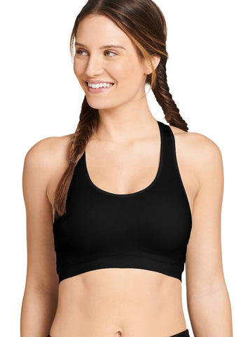Jockey Women's Bras Mid Impact Removable Cup Seamless Sports Bra, deep Black, S