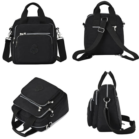Estwell Womens Shoulder Bag Backpack Girls Small Handbag Waterproof Nylon Messenger Bag Multi Pockets 3 in 1 Shoulder Bag/Backpack/Cross-Body Bag