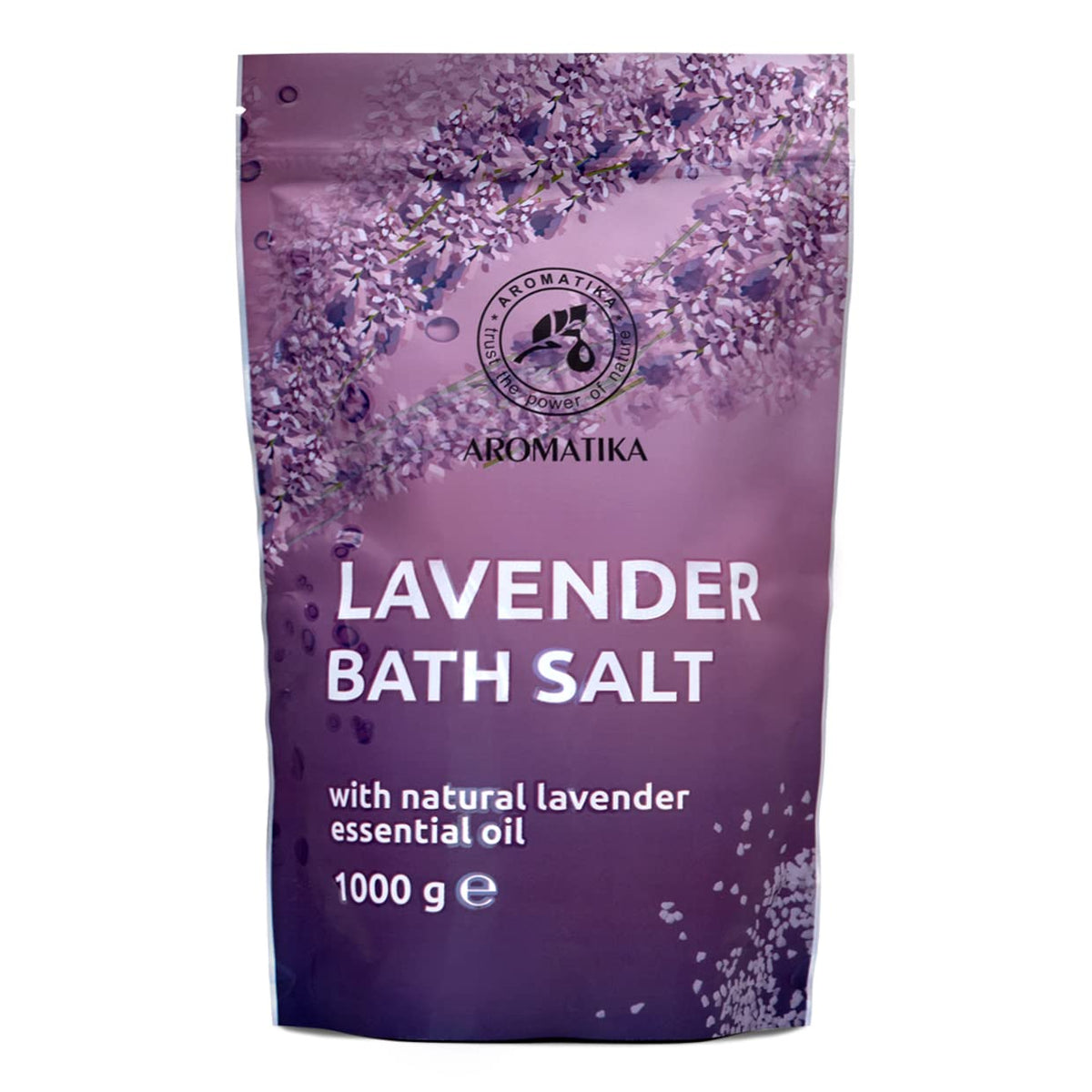 Bath Sea Salt with Natural Lavender Essential Oil 1000gr (Zipper) - Lavender Bath Salts - Best for Good Sleep - Stress Relief - Beauty - Relaxing - Bathing - Body Care