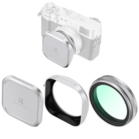 KF Fu-ji X100 Series Lens MCUV Filter Kit with Lens Hood and Lens Caps, Multi Coated HD Optical Glass Scratch-resistant Compatible with Fuji X100, X100F, X100S, X100T, X100V, X100VI (Silver Frame)