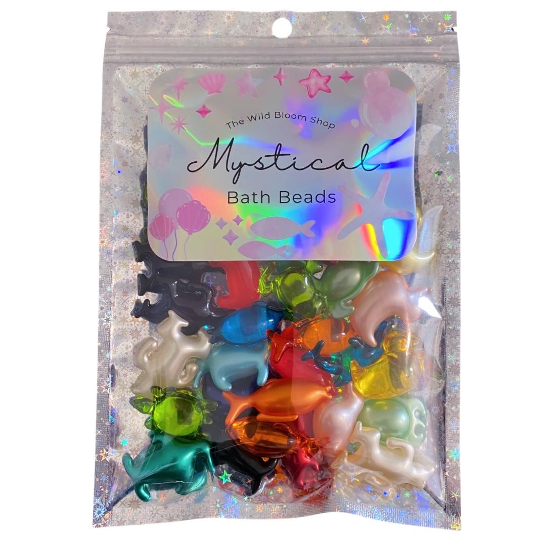 The Wild Bloom Shop 32 Piece Variety Pack - Mystical Bath Oil Beads Pearls Scented Capsules Jumbo Bulk Mixed Animal. Dissolving Melting Fragrance Tub Bomb Squeezing Popping Fun Kids