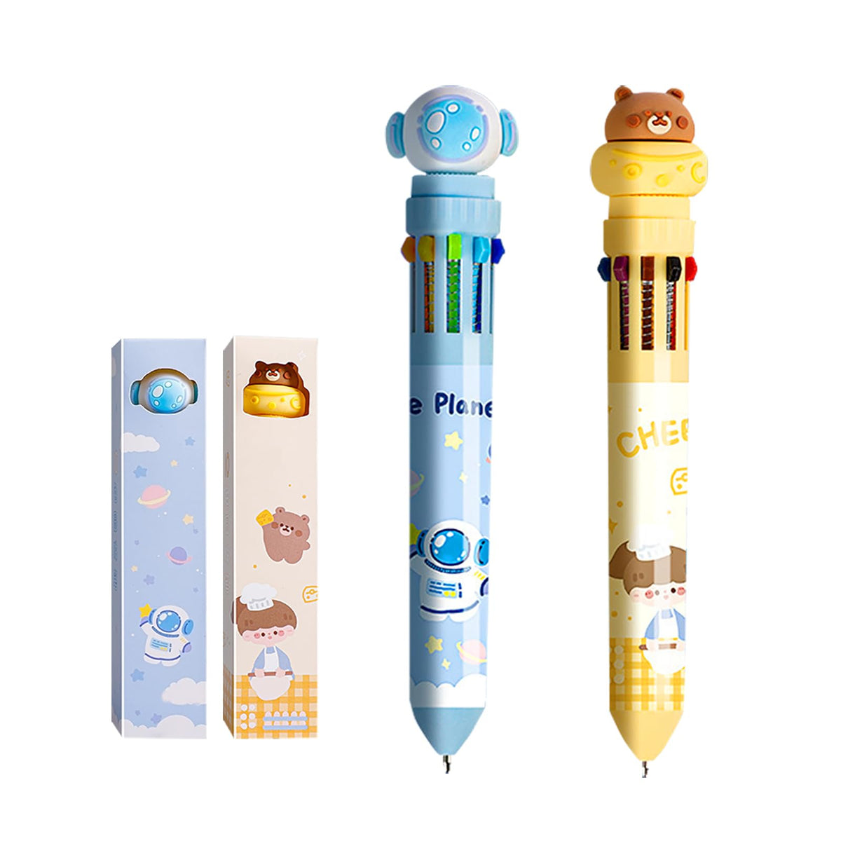 MLLTech 10 in 1 Retractable Ballpoint Pen - 2 Pieces Multi-Color Creative Soft Cartoon Pen Retractable Ballpoint Pen for Office School Supplies Students Children Children's Birthday Gift