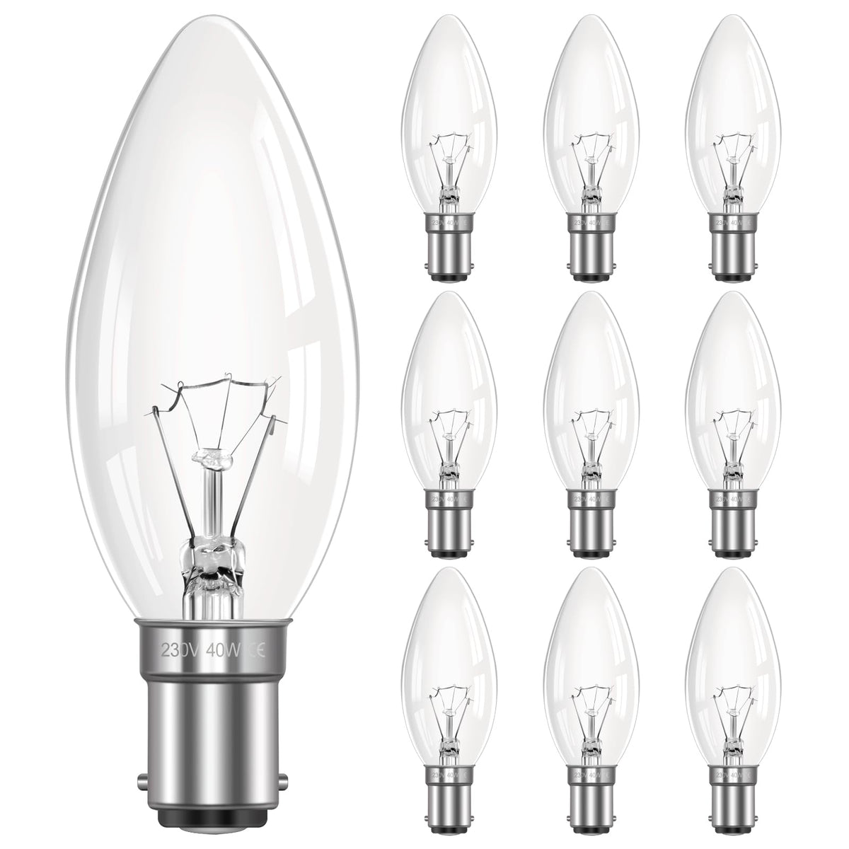 Morotty B15 Candle Bulbs Dimmable Warm White 2700K, 360LM, AC 230V, B15 SBC C35 Candle Bulbs Small Bayonet Cap, Light Bulb for Chandelier, Wall Lights, Ceiling Lights, 10 Pack